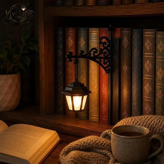 Vintage Bookshelf Lantern Decor